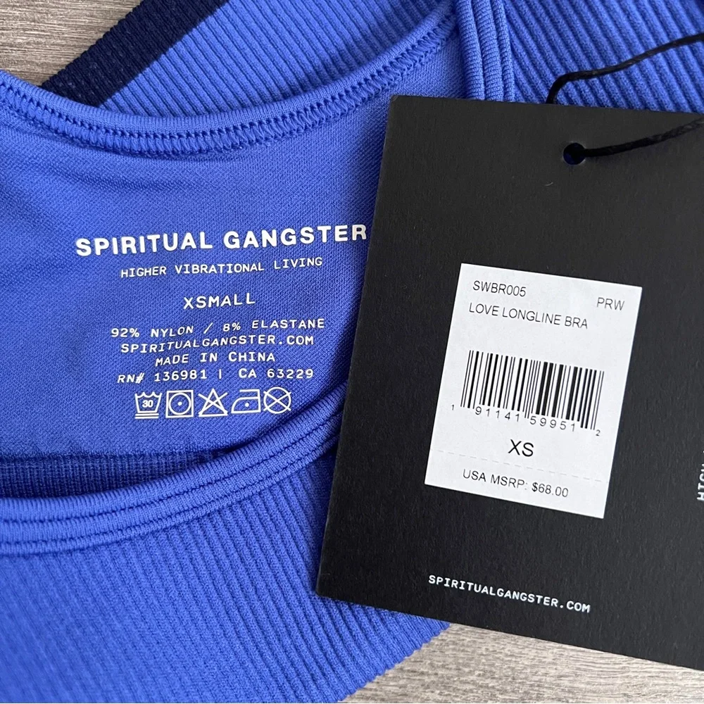 SPIRITUAL GANGSTER Seamless Sports Bra XS Periwinkle Blue Ribbed Activewear Gym